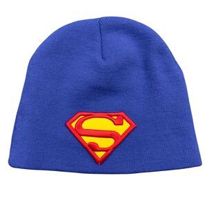 Super Girl Beanie Hat Girls One Size Blue Knit Cozy Embroidered Supergirl Logo